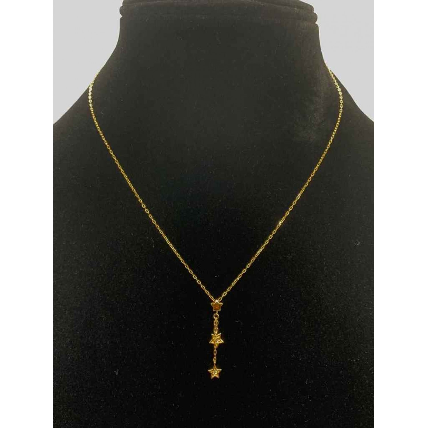 18K Yellow Gold Dual Star Necklace For Women