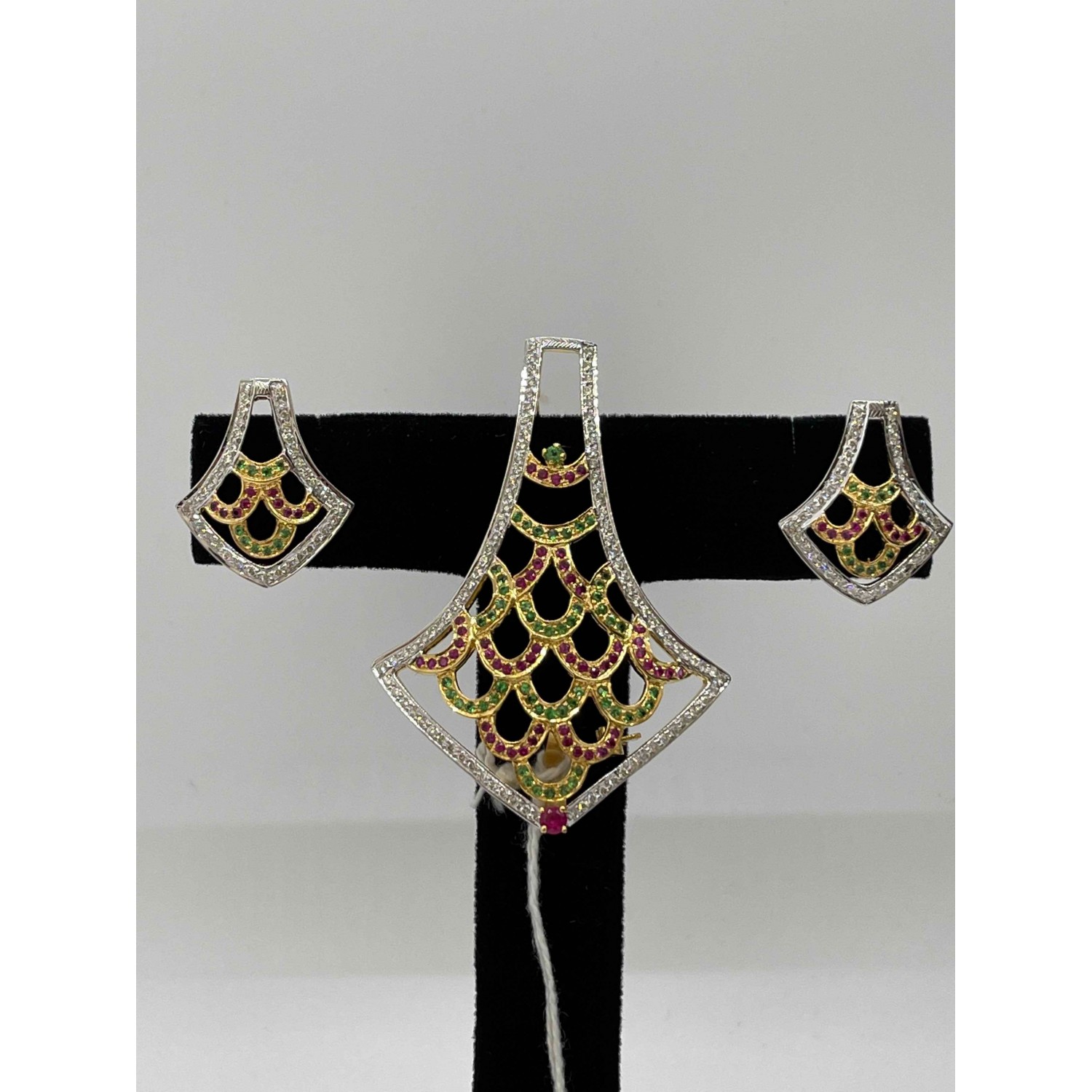 18K Gold Multi-Colored Shield Pendant Set