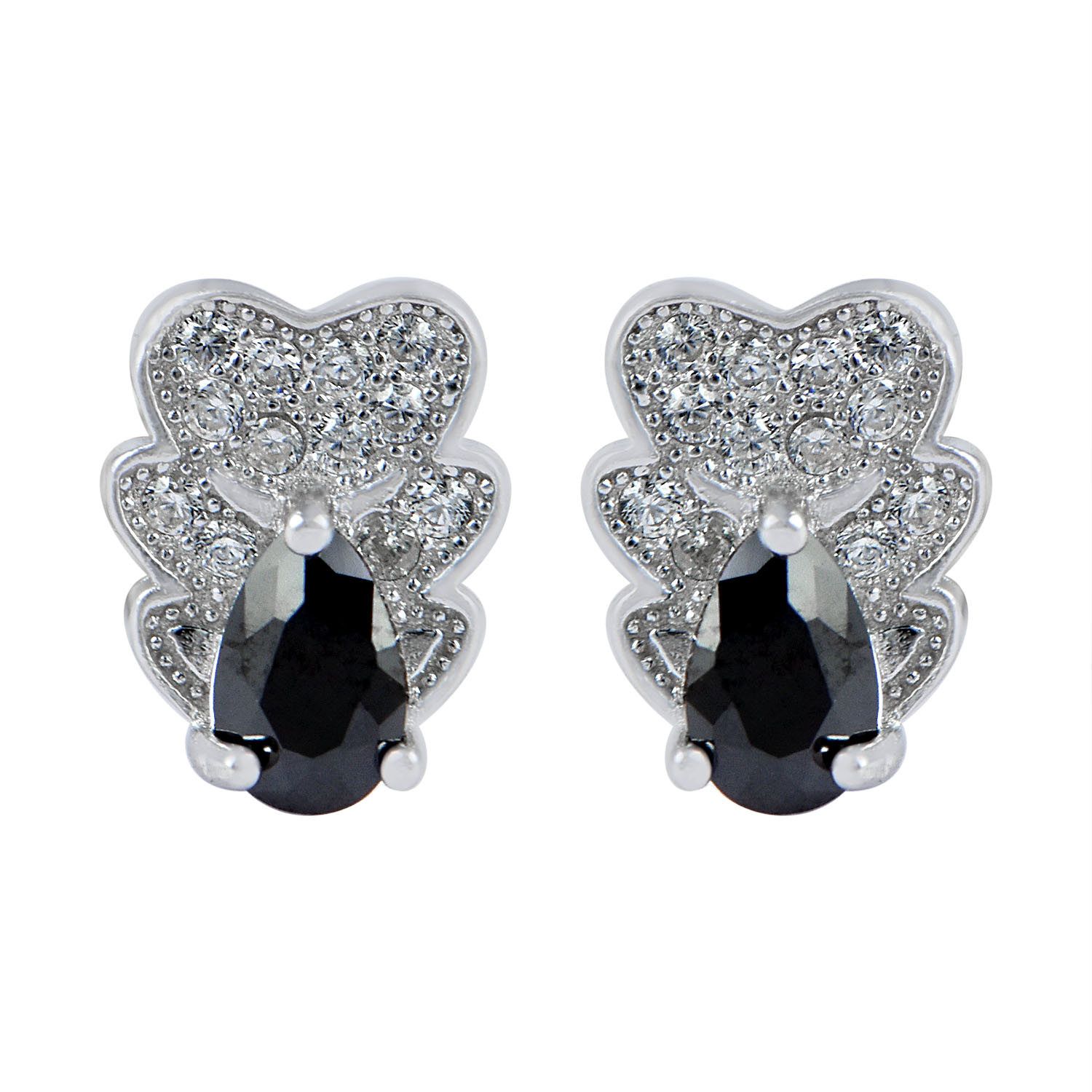 925 Sterling Silver Black Diamond Leaf Earring Stud