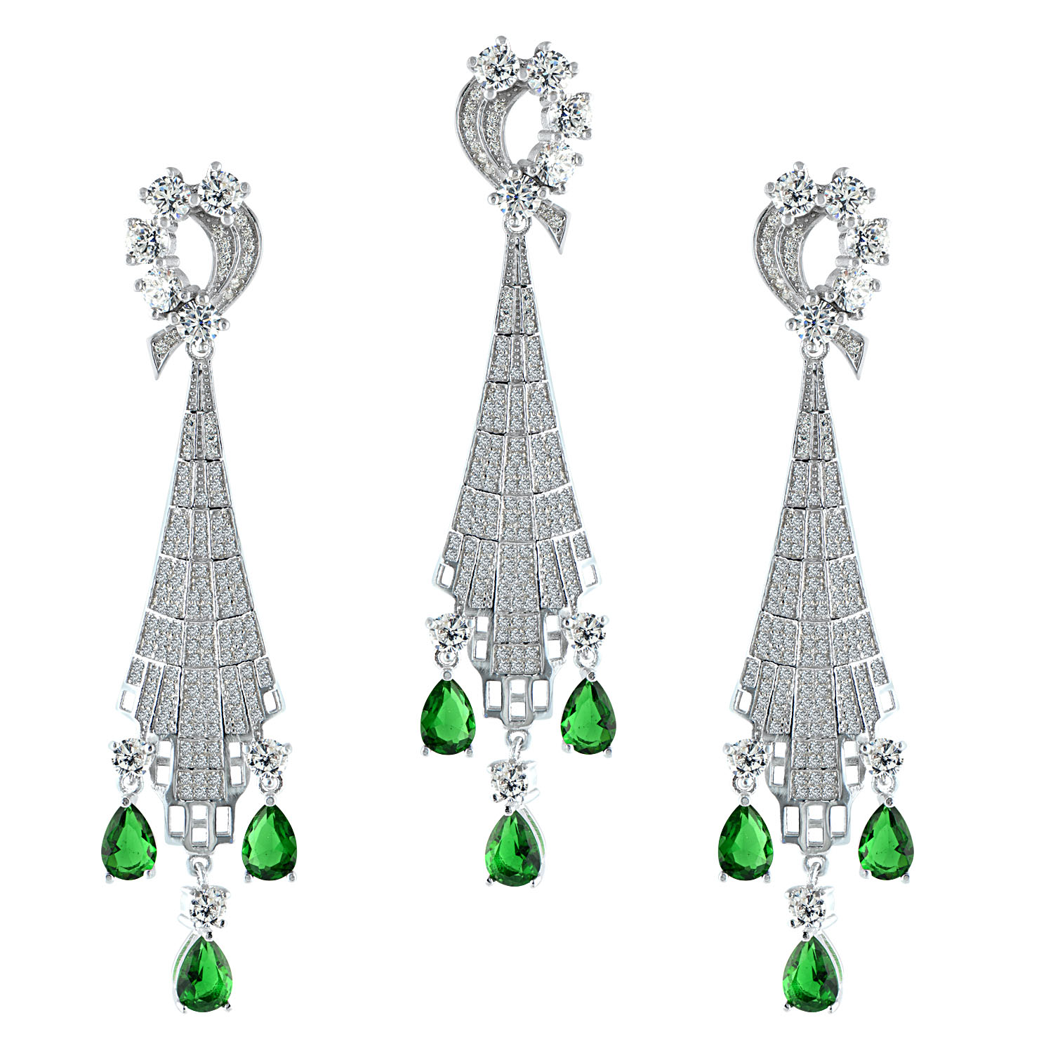 Royal Emerald stoned 925 Silver Sterling Pendant Set